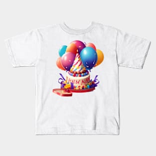 birthday cake with balloons Kids T-Shirt